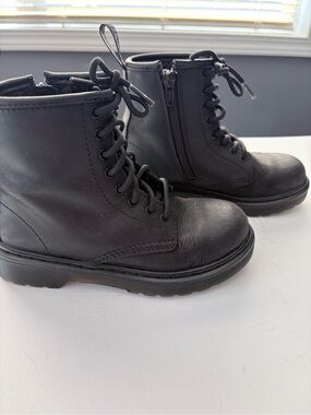 Size 12 Dr Martens Kids Black Lace-Up Zip Combat Boots